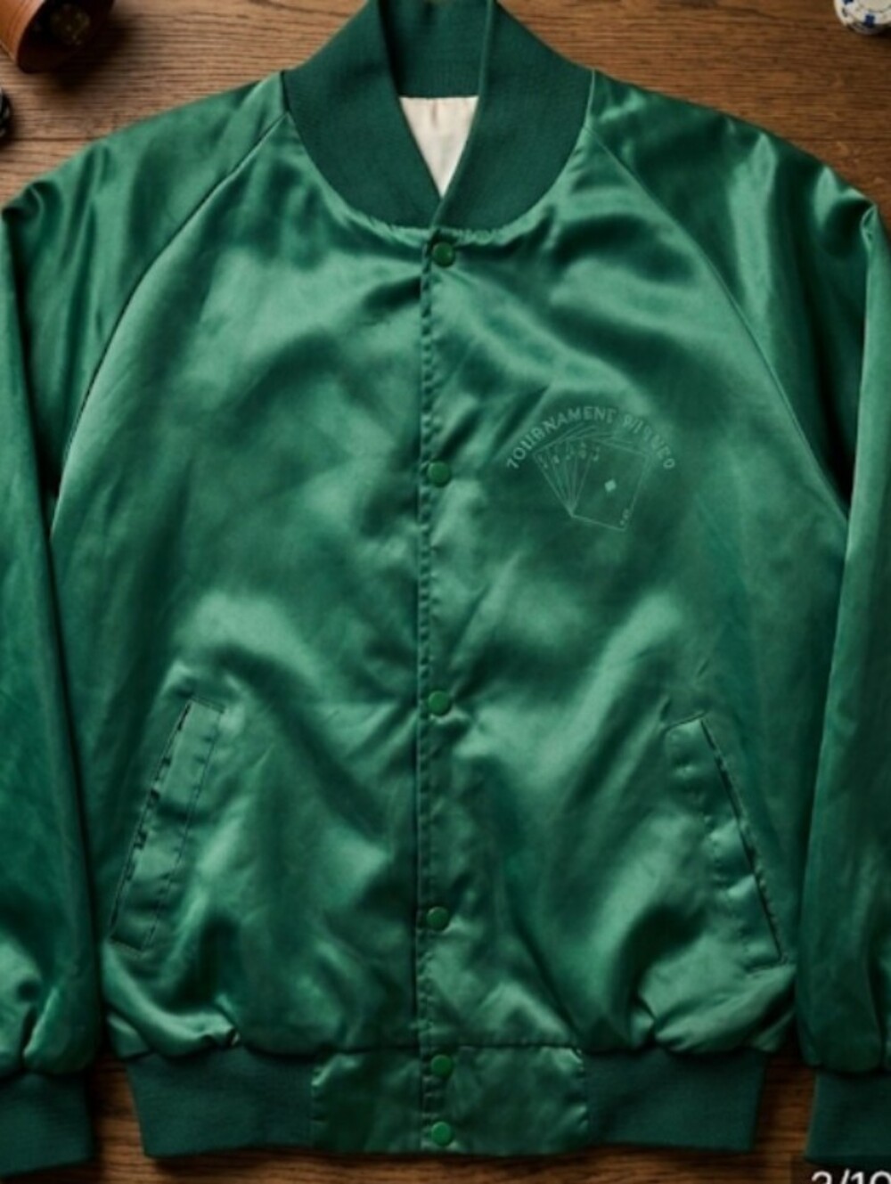 Vintage 80s Westark Cactus Pete's Poker Room Satin Bomber Jacket Jackpot Nevada